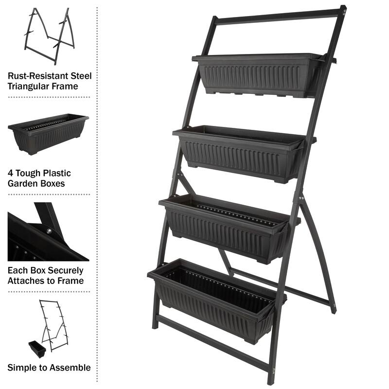 Raised Garden Beds - 4 Tier Vertical Garden Planter - Planters for Outdoor Plants by Pure Garden (Black)