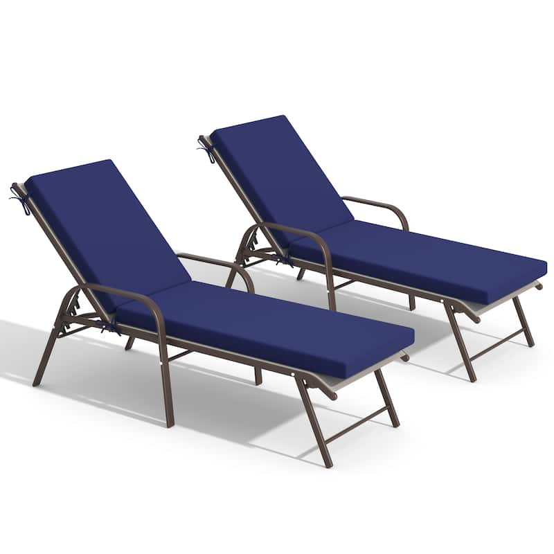 Pellebant Outdoor Adjustable Patio Chaise Lounge Chairs with Cushions - Chair-LightGrey&Cushion-NavyBlue