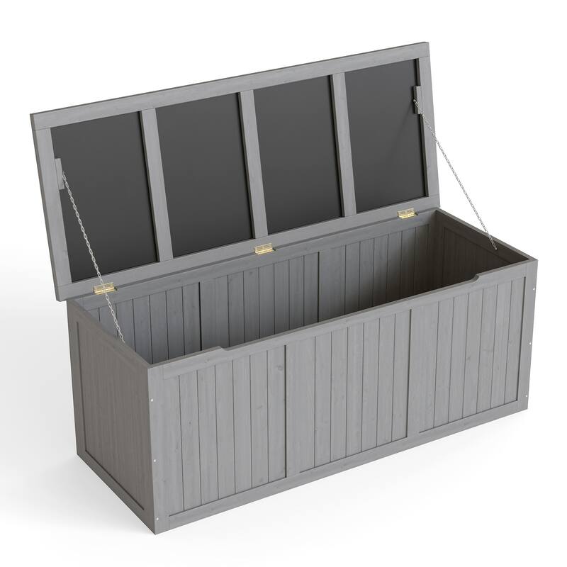 112 Gallon Outdoor Wooden Deck Box Solid Wood Storage Box Seat & Table Top for Patio Furniture Cushions, Pool Toys,Garden Tools