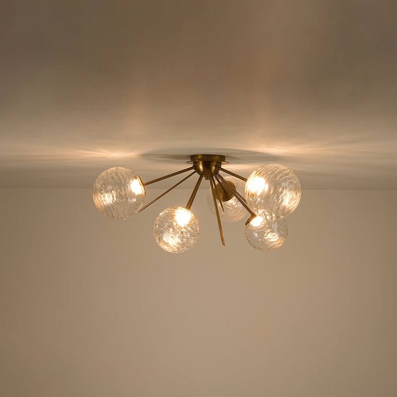 Sculptural Textured Glass Globe Dimmable LED Sputnik Ceiling Light