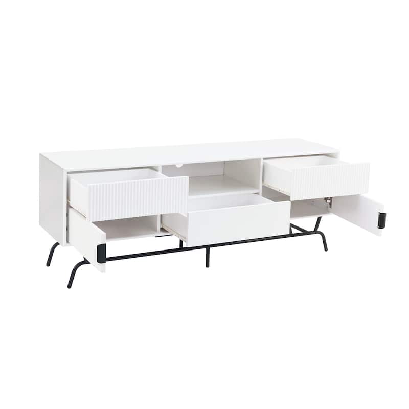 DH BASIC Modern 60-inch 3-Drawer Media Cabinet TV Stand with Cable Hole by Denhour