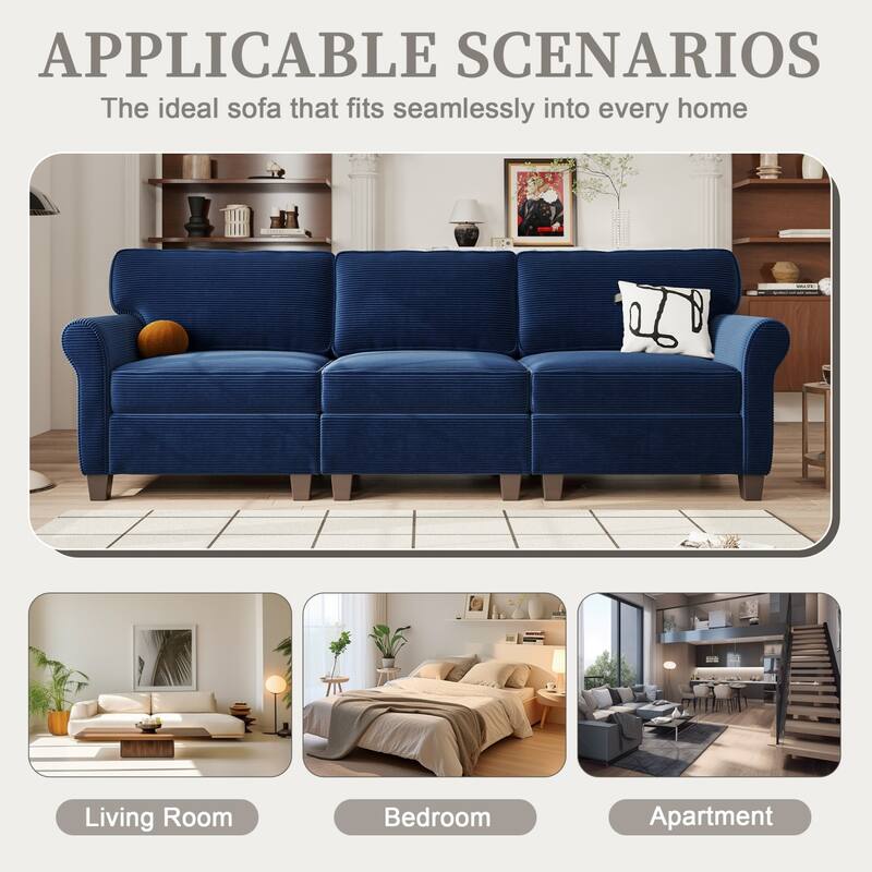 94.49" Corduroy Fabric 3-Seater Sectional Sofa
