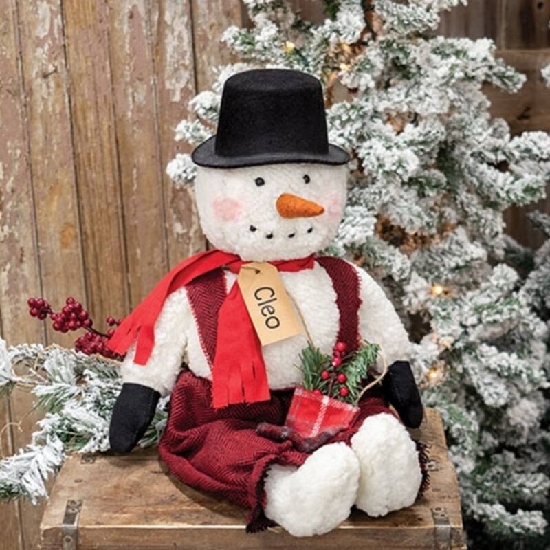 Stuffed Cleo Snowman Doll with Plaid Sack Christmas Decoration - 8.50" x 3" x 20"