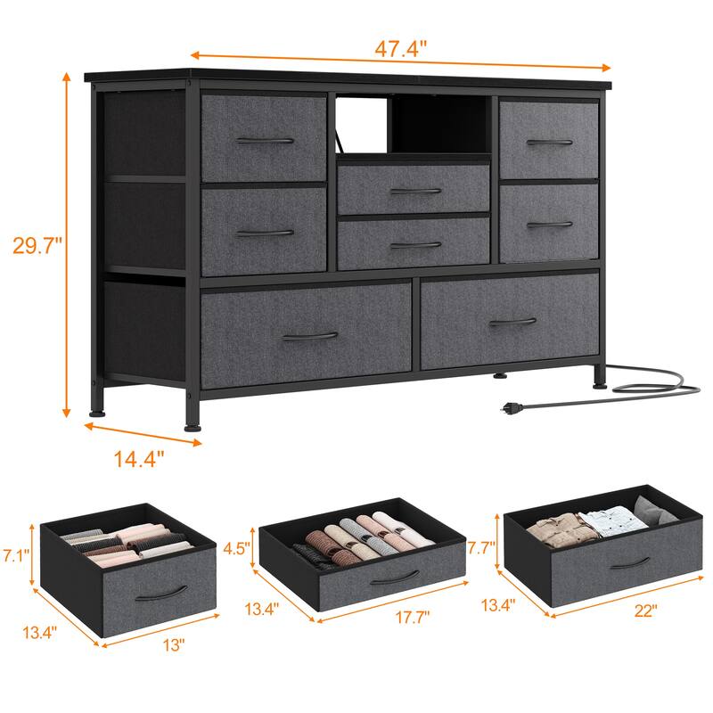 8-Drawer Storage Cabinet TV Cabinet，Spacious Storage Cabinet with Electrical Outlets