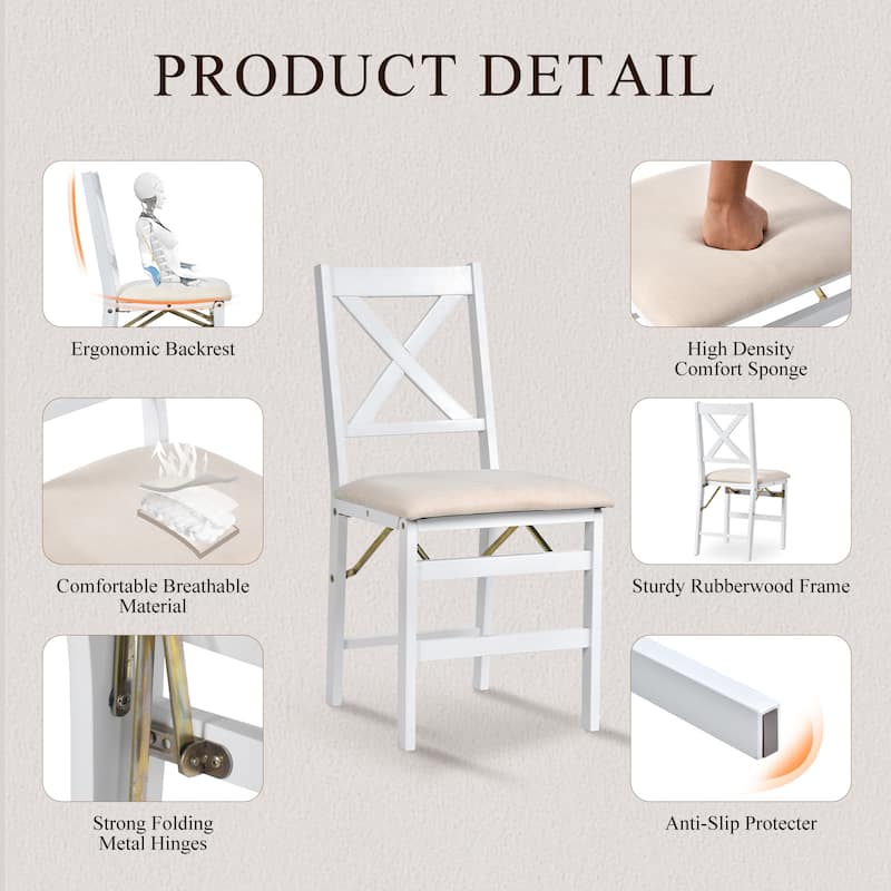 Folding Dining Chairs Set of 2 - Upholstered Wooden Frame - Indoor/Outdoor Space Saver - Pre-Assembled - Set of 2