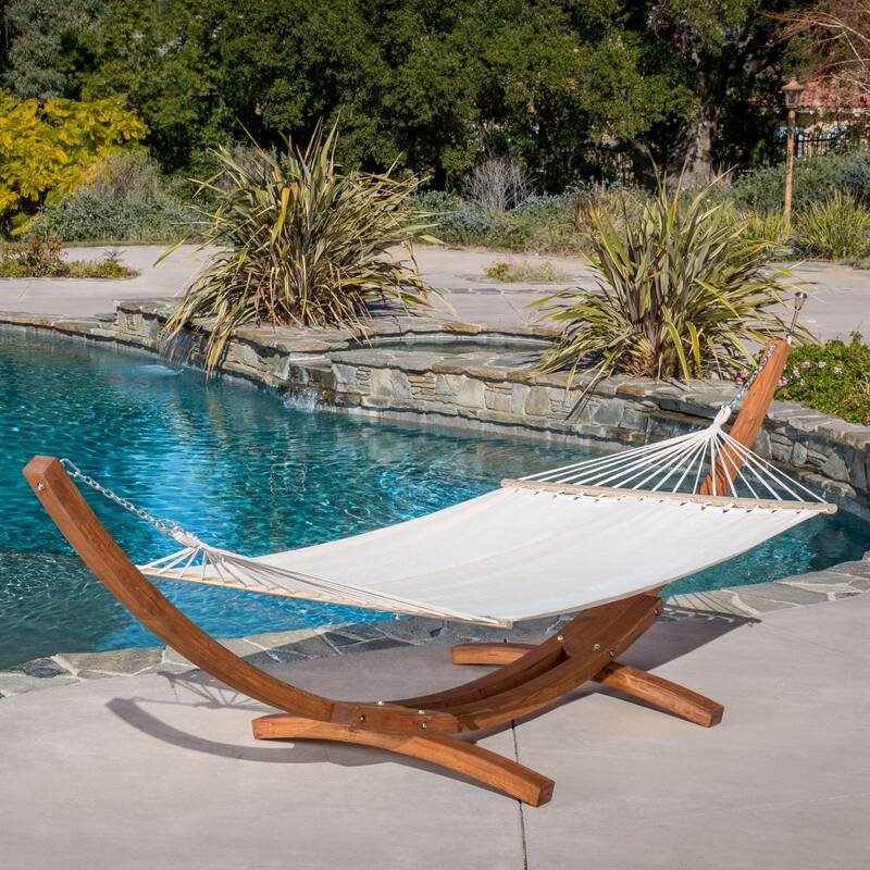 Richardson Outdoor Modern Hammock by Christopher Knight Home - 400 lb limit - Cream, Teak