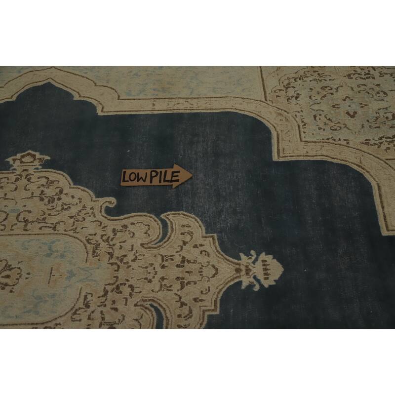 Hand Knotted Oriental 100% Wool Carpet Traditional Medallion Greys & Charcoal Kerman Area Rug - 12' 4'' X 9' 8''