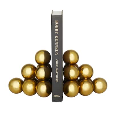 Stainless Steel Metal Stacked Orb Bookends - Set of 2 Gold - Roche River Decor - 5"W x 6"L x 5"H