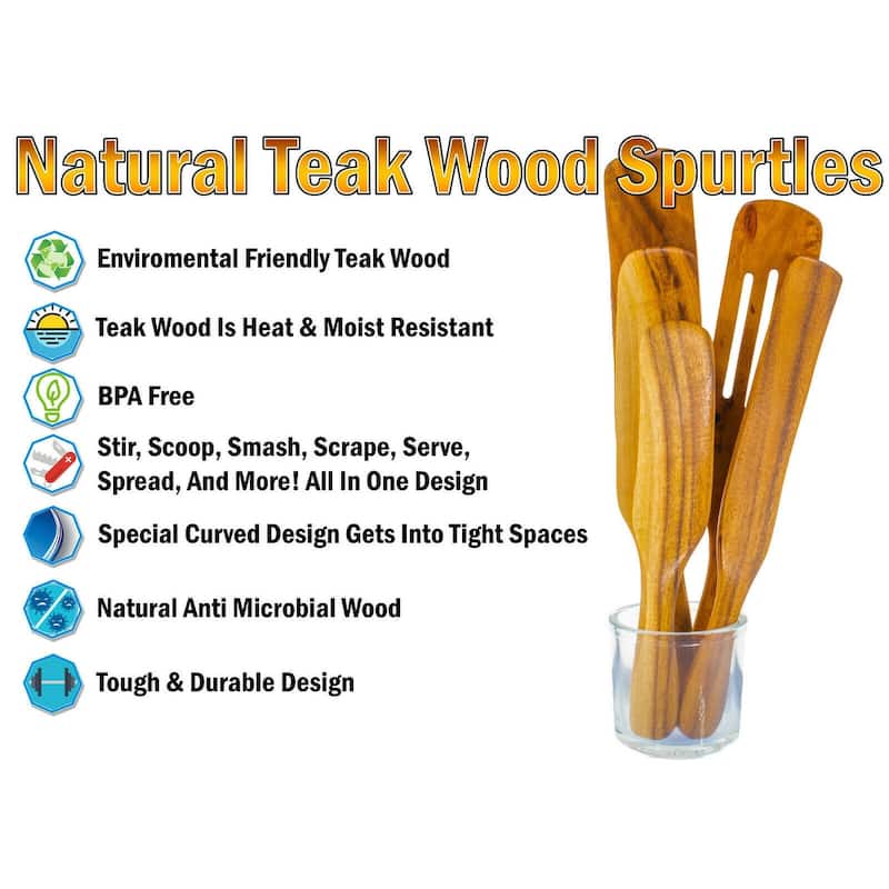 Spurtle Kitchen Cooking Utensil Teak Wood Non Stick Wooden Spatula Spoon 10pc