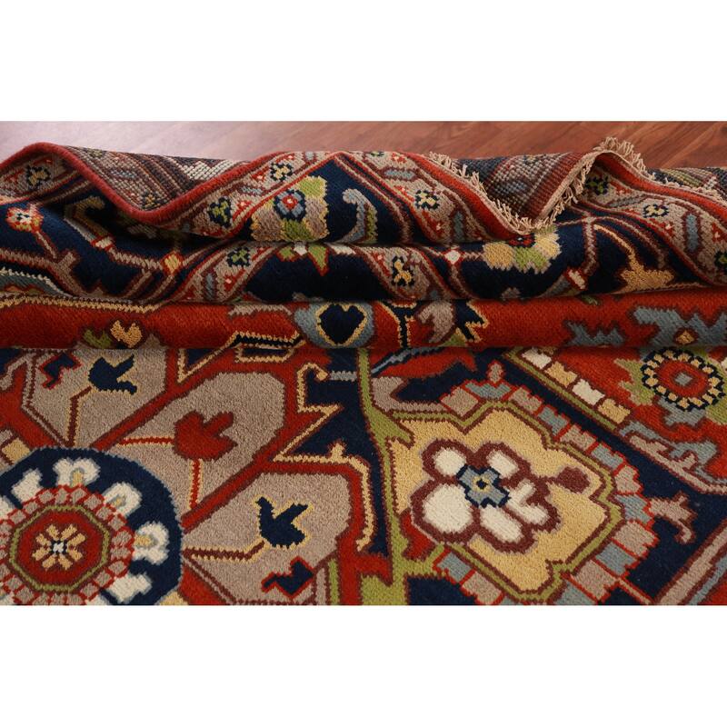 Geometric Orange Heriz Serapi Oriental Rug Hand-Knotted Wool Carpet - 9'0" x 11'10"