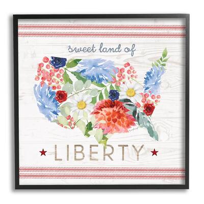 Stupell Industries Sweet Land Of Liberty Floral USA Framed Giclee Art by Jennifer Pugh