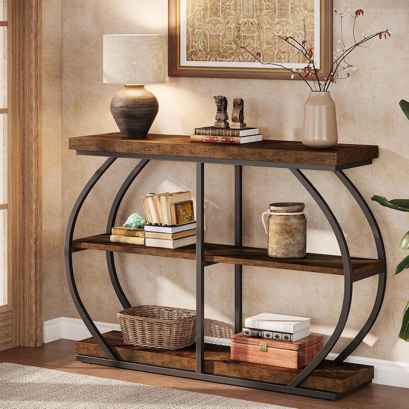 Industrial 3 Tiers Console Table, 41.3 Inches Narrow Wood Entryway Table