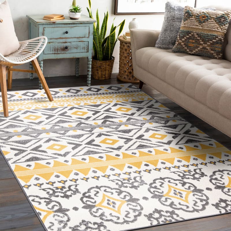 World Rug Gallery Distressed Boho Geometric Area Rug - 7'10"x10'