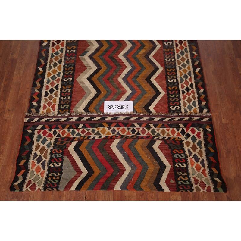 Vegetable Dye Tribal Kilim Qashqai Persian Vintage Wool Carpet - 5'3" X 8'3"