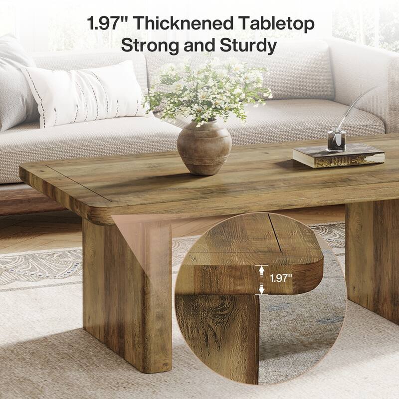 Rectangle Coffee Table, 47-Inch Farmhouse Tea Table with Thickened Tabletop