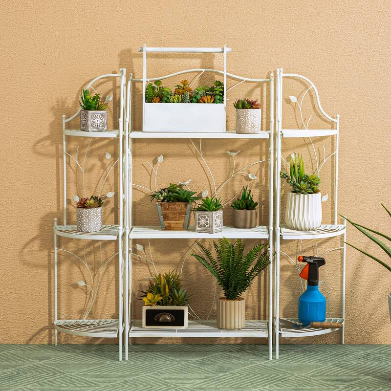 Glitzhome 4-Tiers Multifunctional Metal Corner Plant Shelf Bakers Rack Folding Planter Stands Flower Pot Shelving