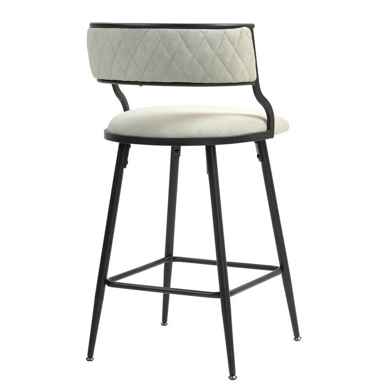 Counter Height Bar Stools Set of 2, Upholstered Bar Stools with Footrest, Kitchen Island Chairs with Curved Back and Metal Legs