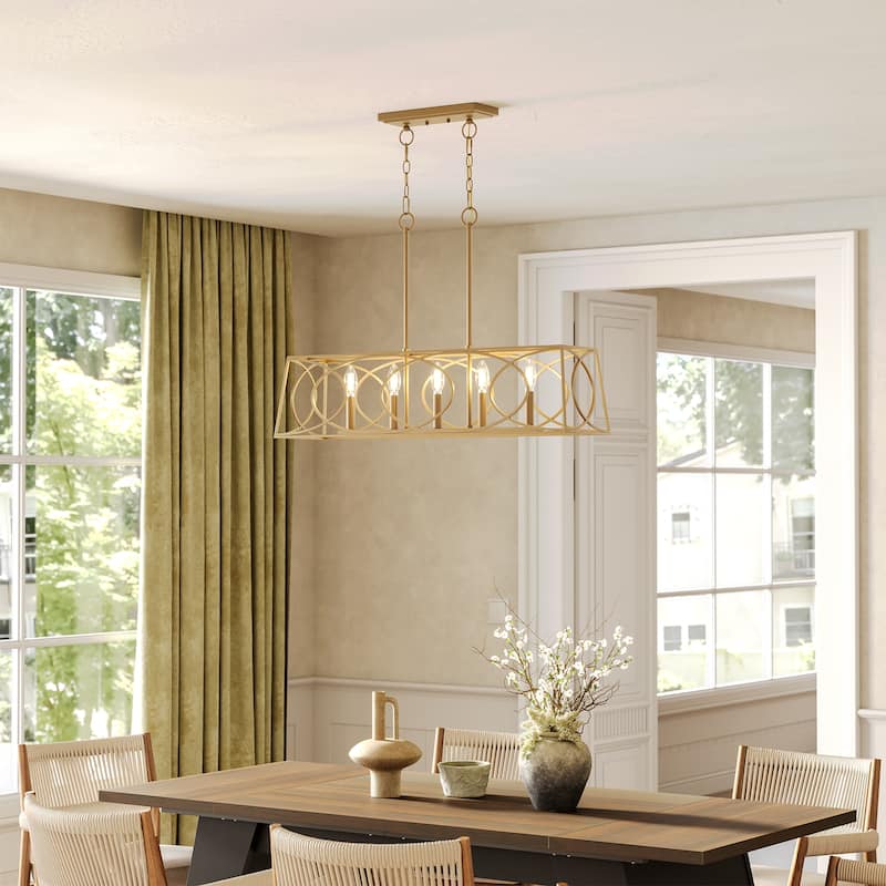 36''W Modern Linear Chandelier with Adjustable Height, Geometric Pendant Light