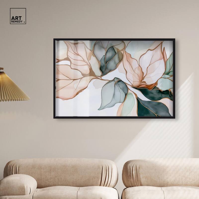 Golden Veined Leaves I Shadowbox by Art Remedy