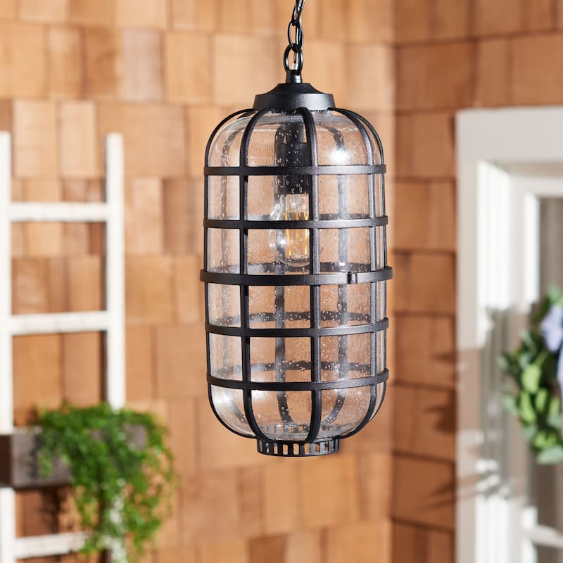 SAFAVIEH Lighting Kasimira 8" Modern & Contemporary Outdoor Pendant - 8" W x 8" D x 17" H - Black - 8Wx8Dx17H