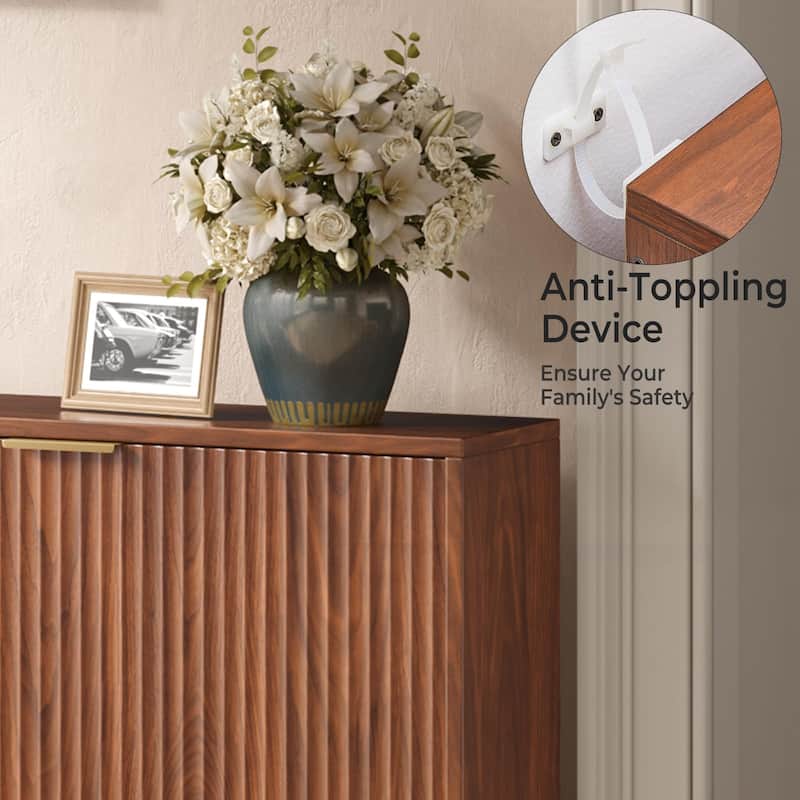 47.2''W Shoe Storage Cabinet for Entryway with 4 Flip Drawers, Fluted Slim Shoe Cabinet for Foyer, Hallway