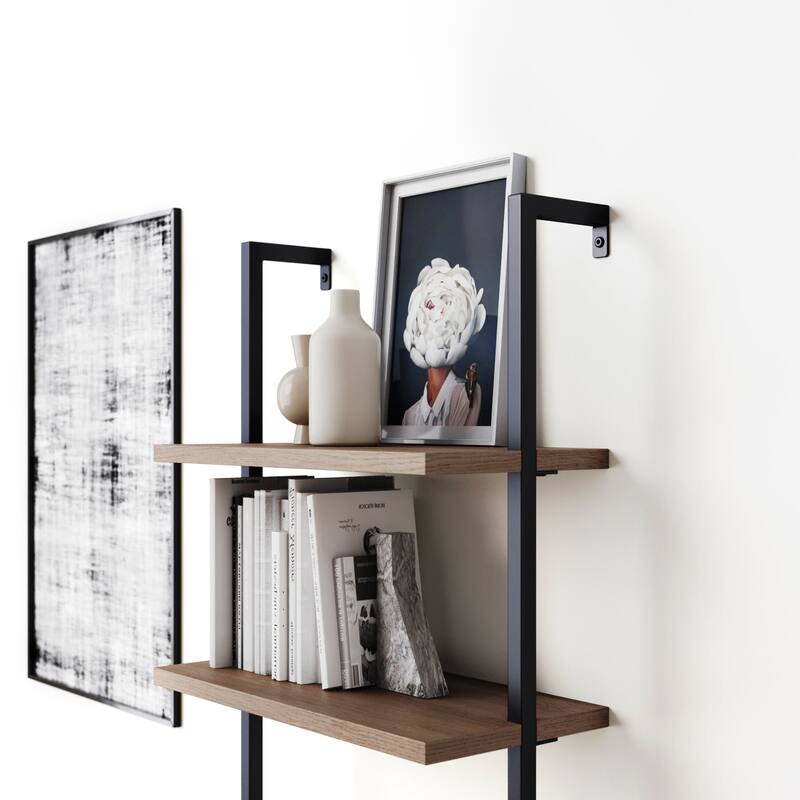 Nathan James Theo 5-Shelf Ladder Bookcase Wood with Metal Frame