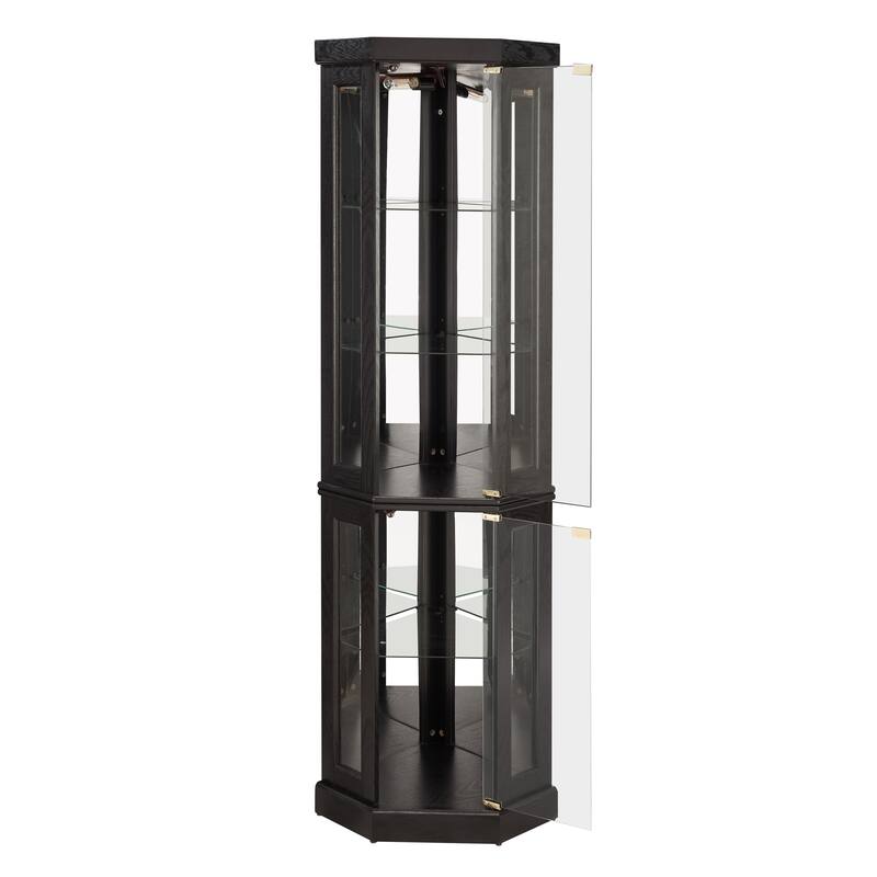Lighted Corner Curio Cabinet - Display Case, Antique Collectibles, Glass Storage - Elegant Corner Design with Lights Included