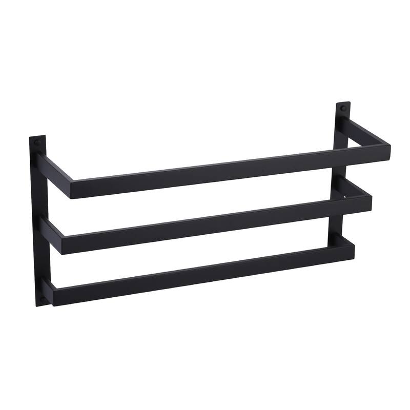 WOWOW Modern Wall-Mounted Stainless Steel Tiered Three-Tier Towel Rack - 24 in. - Matte Black