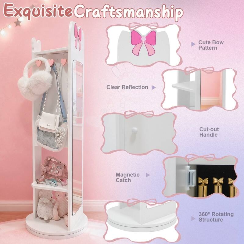 Kids MDF Jewelry Cabinet In White Jewelry Armoire With Rotatable Base, 1 Door And 1 Shelf - N/A