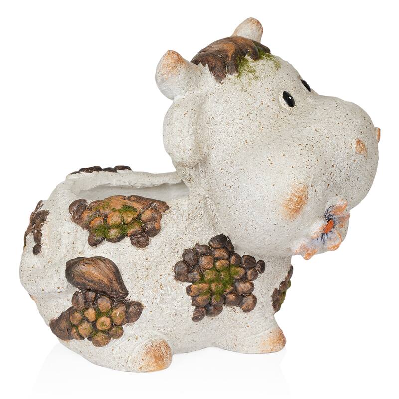 Smiling Cow Statue Planter with Drainage Hole