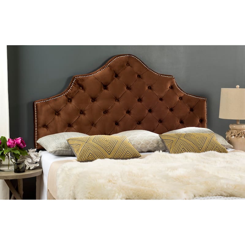SAFAVIEH Eboni Linen Upholstered Tufted Headboard - Silver Nailhead (King)