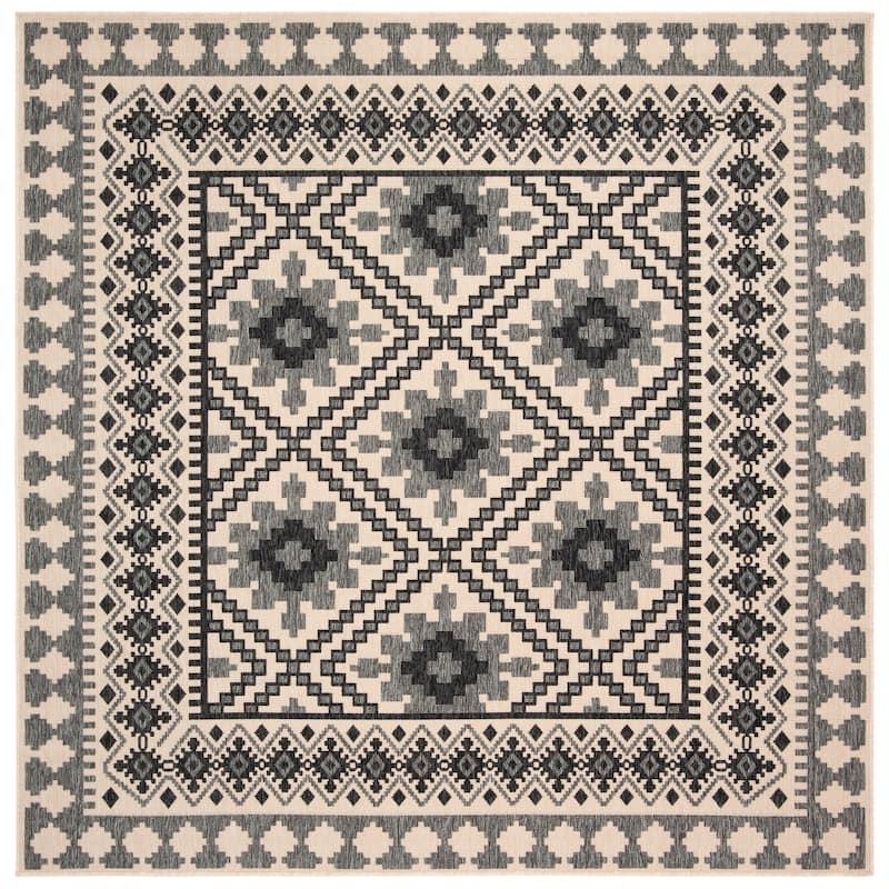 SAFAVIEH Veranda Eyvor Indoor/ Outdoor Waterproof Patio Backyard Rug - 8' Square - Ivory/Slate