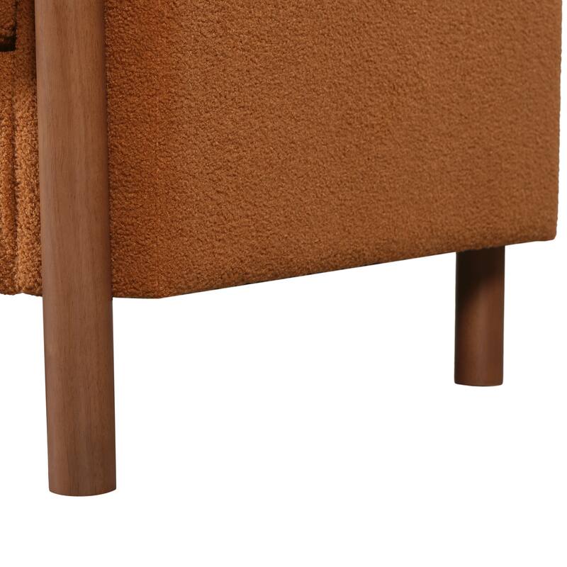 Teddy Velvet Fabric 3 Seater Sofa, Upholstered Sofa with Curved Armrest, Lounge Sofa Chair with Solid Wood Legs