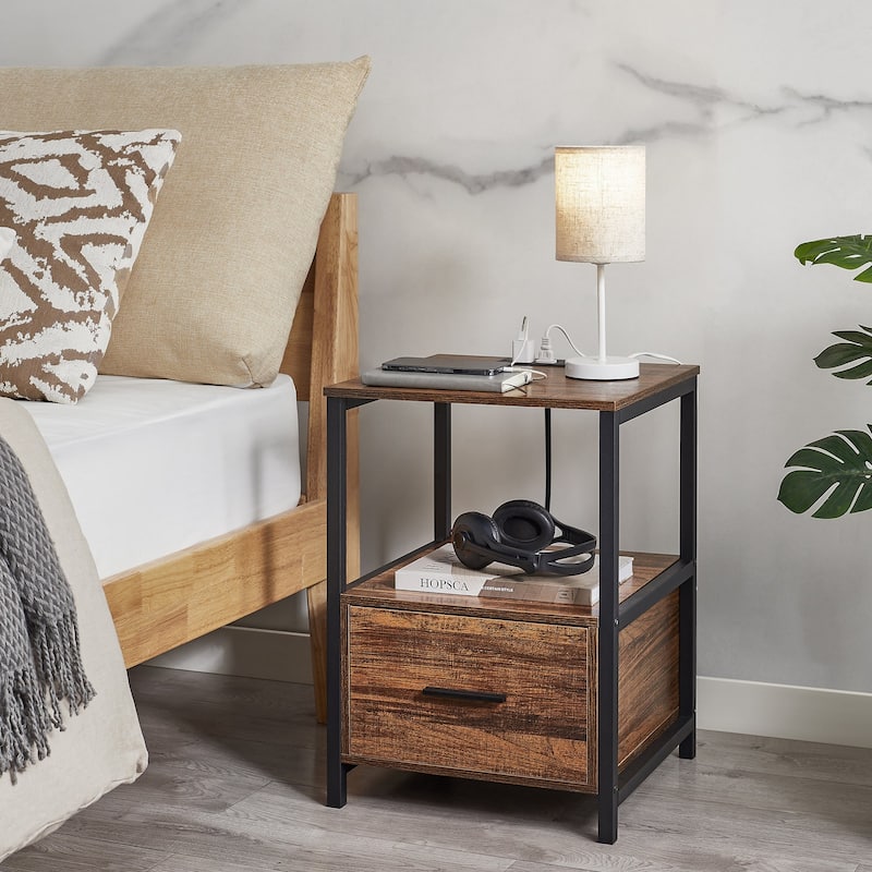 VECELO Mid Century Modern Nightstand with Charging Station USB Port