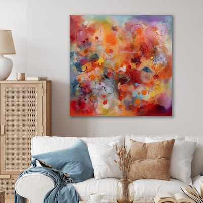 Designart "Orange Red Marbled Dreamscape III" Modern Geometric Metal Wall Art