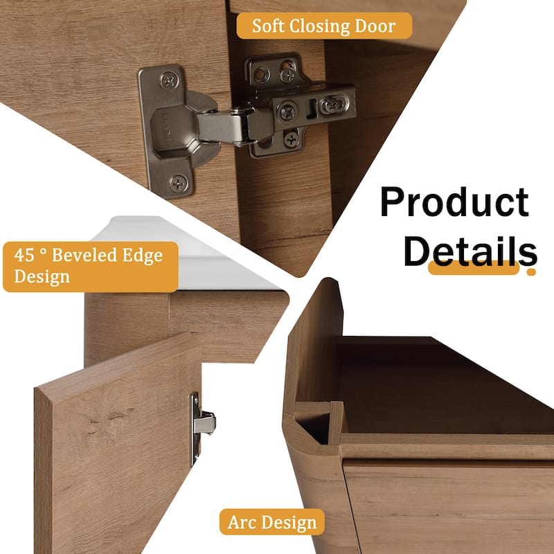 Malwee 24"/36"/48"/60" Floating Bathroom Vanity, Wall Mounted Bathroom Vanity with Ceramic Sink,Soft Close Door and Shelf