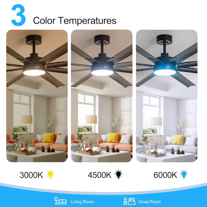 Large 72" Black LED Ceiling Fan with Light Kit and Remote(8-Blade)
