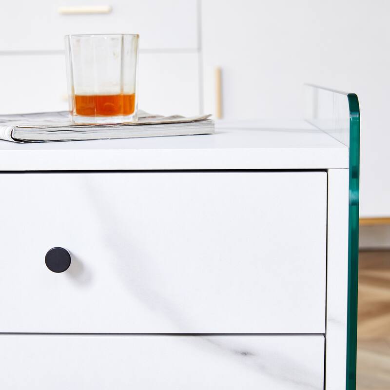 17.7" Modern Square Coffee Table with 2 Drawers and Tempered Glass Legs for Living Room