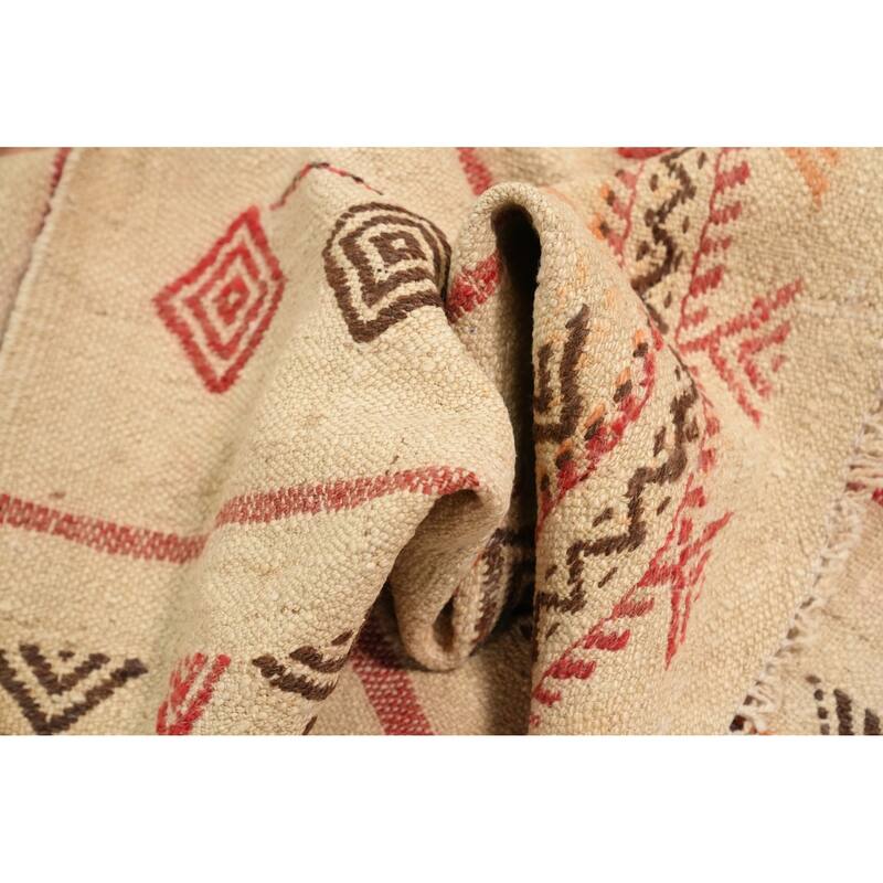 Hand Woven Oriental 100% Wool Carpet Southwestern Tribal Beige & Ivories Kilim Area Rug - 10' 1'' X 6' 1''