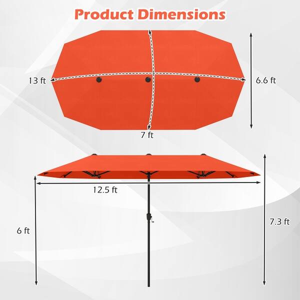 dimension image slide 5 of 6, Gymax 13 FT Double-sided Patio Umbrella Outdoor Large Twin Size