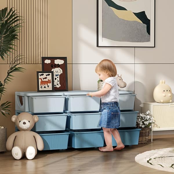 slide 2 of 8, 9 Drawer Chest Toy Organizer with 3 Tier Shelves Blue