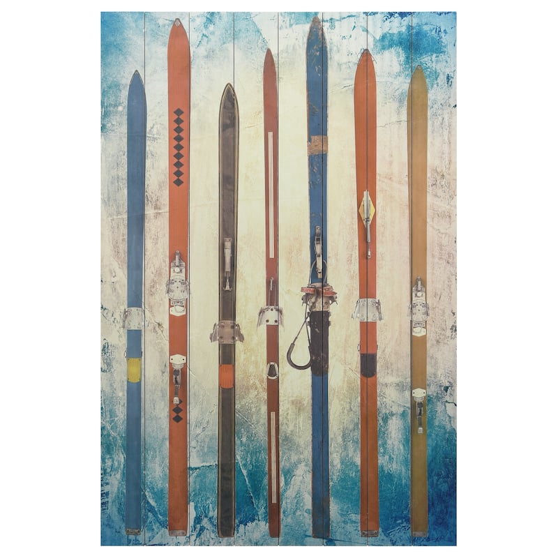 Colorful Retro Skis Wall Art Printed on Solid Fir Wood Planks - 30 x 45