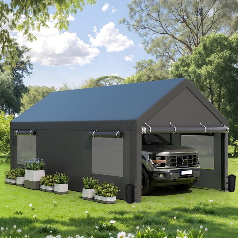Futzca 12x20 ft Carport Canopy, Waterproof Outdoor Shelter with Sandbags - Grey - 10*20FT