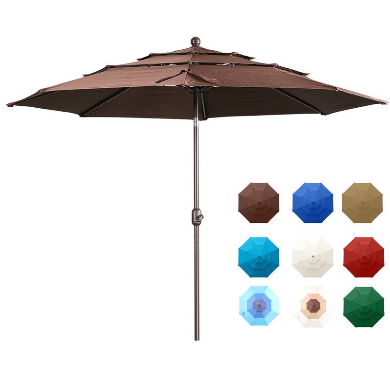 Aoodor Patio Umbrella 10 ft. for Dining Table Outdoor Market Yard Use 3 Tier Ventilation (Umbrella only)