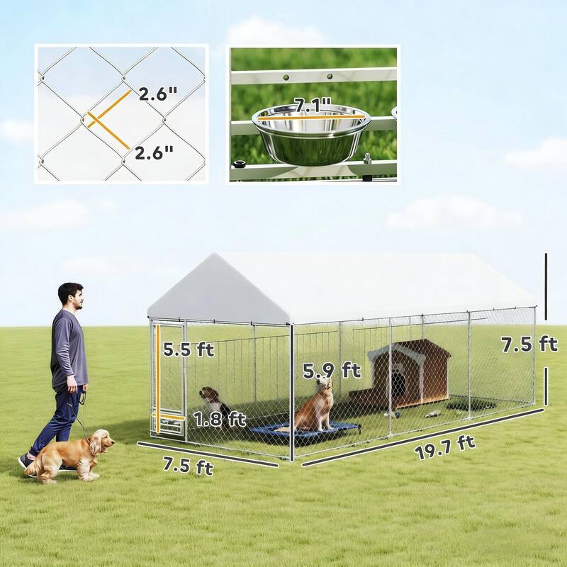 Outdoor Dog Kennel, 19.7' x 7.5' x 7.5'