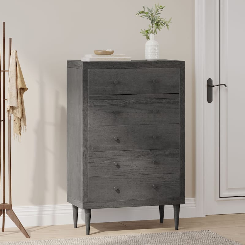 Roomfitters Tall Wood Storage Cabinet with 5 Drawers and Tapered Legs, Bedroom Organizer