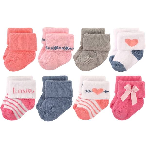 slide 1 of 1, Hudson Baby Infant Girl Cotton Rich Newborn and Terry Socks, Love Love - 0-6 Months