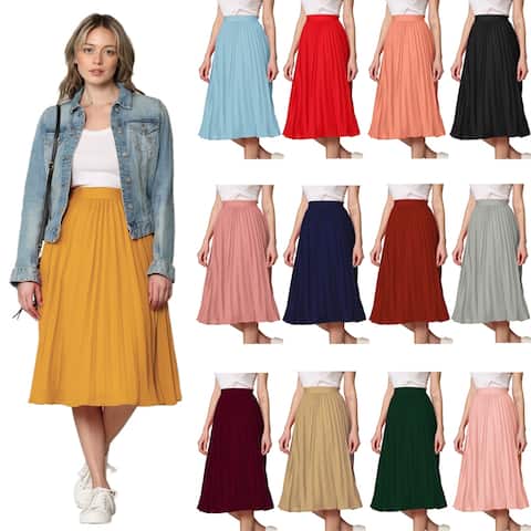 Made By Johnny Pleated Swing A-Line Midi Skirt