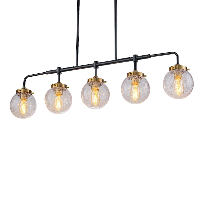 5-Light Crackled Glass Globe Linear Island Pendant Light Modern - Dia.38.19-in