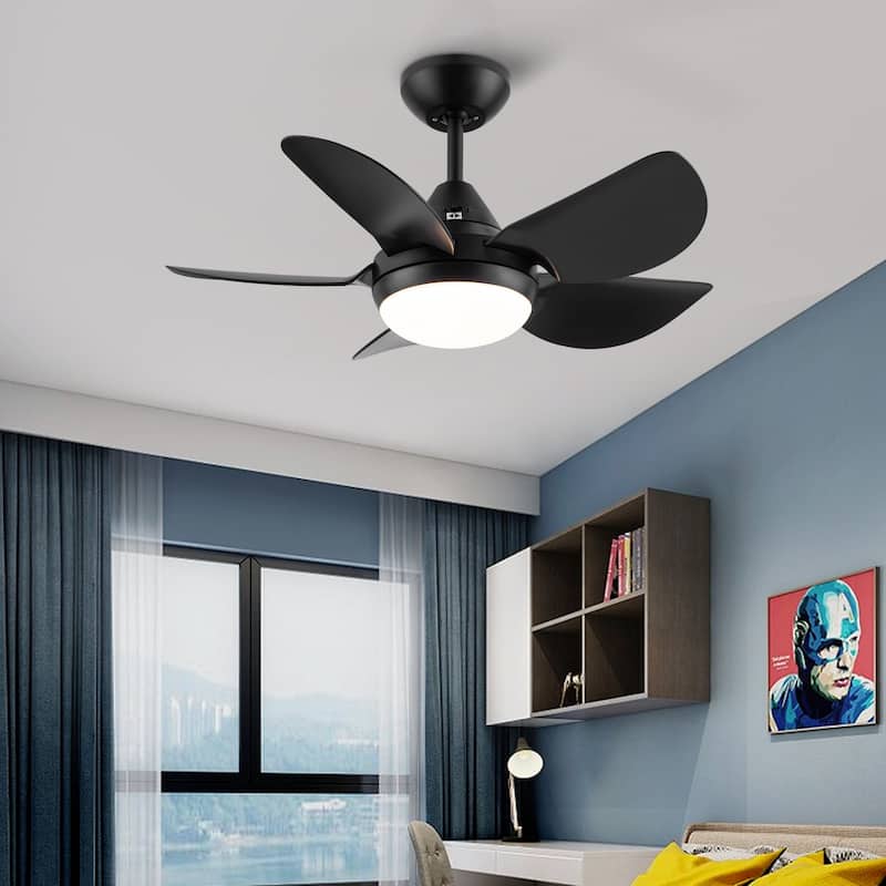 Modern 30 in.Integrated LED Ceiling Fan With Matte Black Blades - 30 INCHES - 30 INCHES - Black - Remote